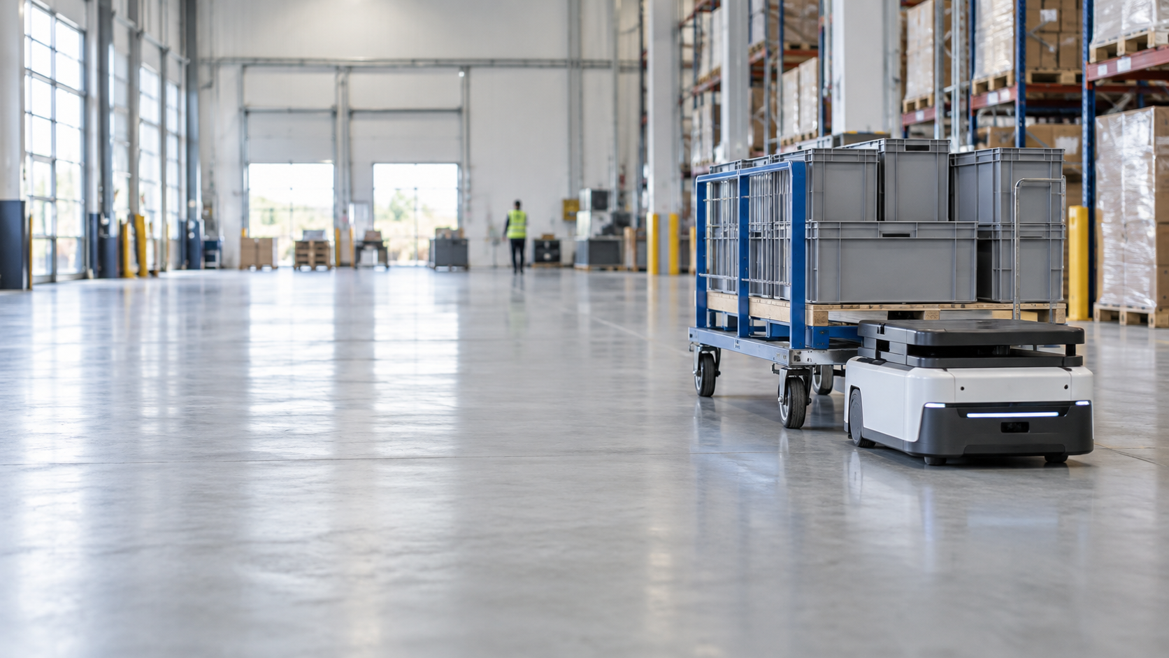 Autonomous mobile robot operating in a warehouse